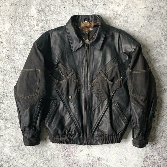 Other - Black Leather Bomber Jacket – Classic Zip Up
